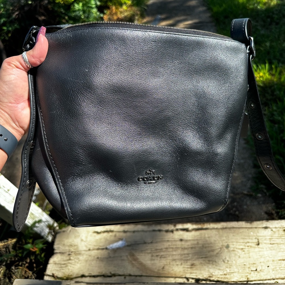 Medium sized black leather Coach purse